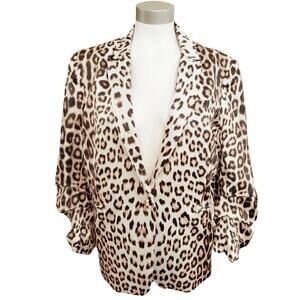 GENERATION LOVE Esther leopard animal print single breasted blazer jacket L NEW